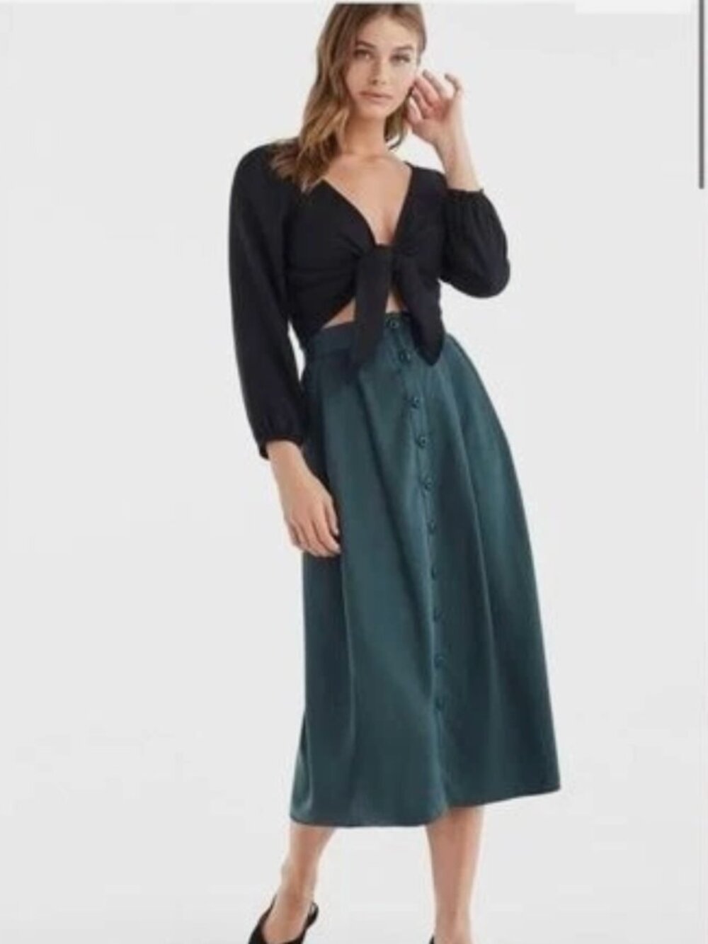 VETTA Button Front Midi Skirt